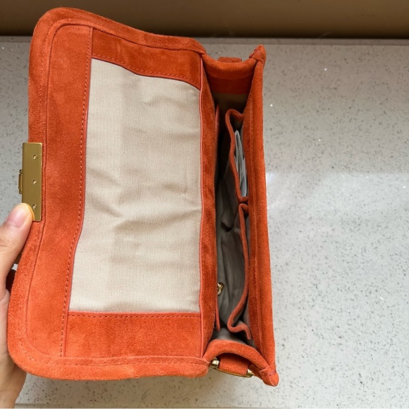 Tory Burch Orange Suede Gold Hardware Top Handle Crossbody Bag Purse - Picture 9 of 16